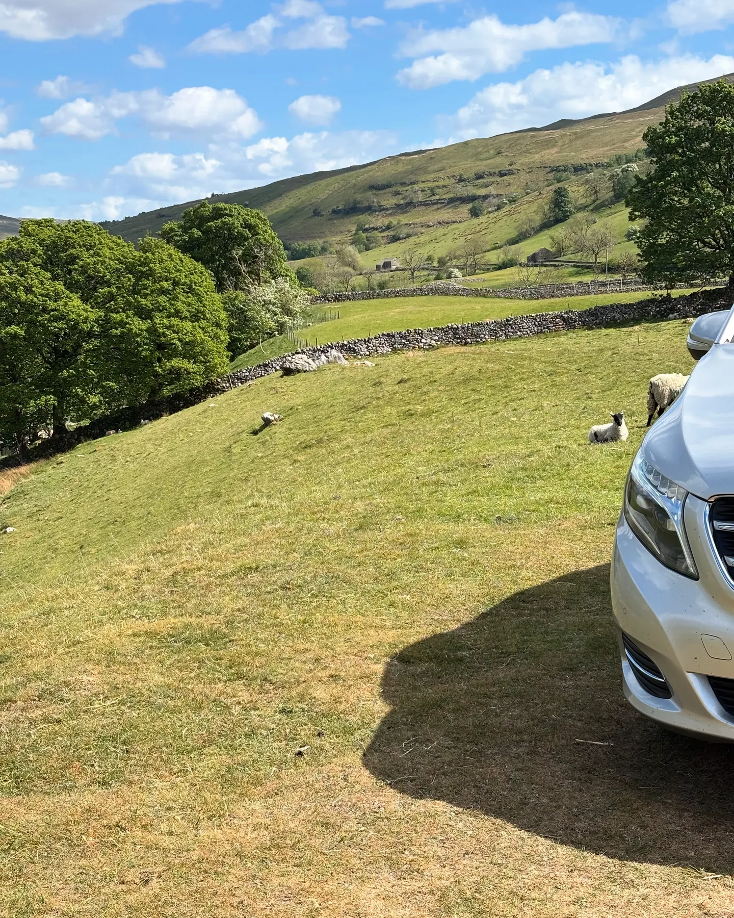 The silver Mercedes-Benz V-Class parked in the high Yorkshire Dales